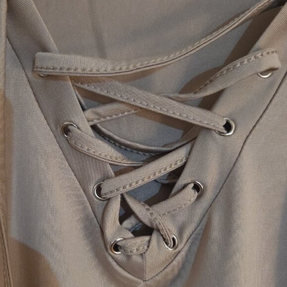 Women's Tan Lace-Up Top - Picture 3 of 4